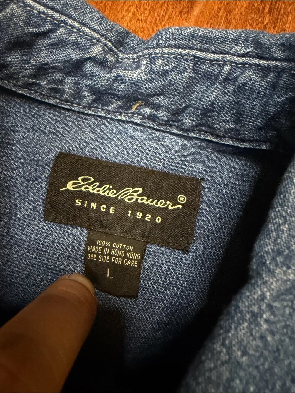 Vintage 90s Eddie Bauer Blue Denim Button-Down Shirt Hong Kong
